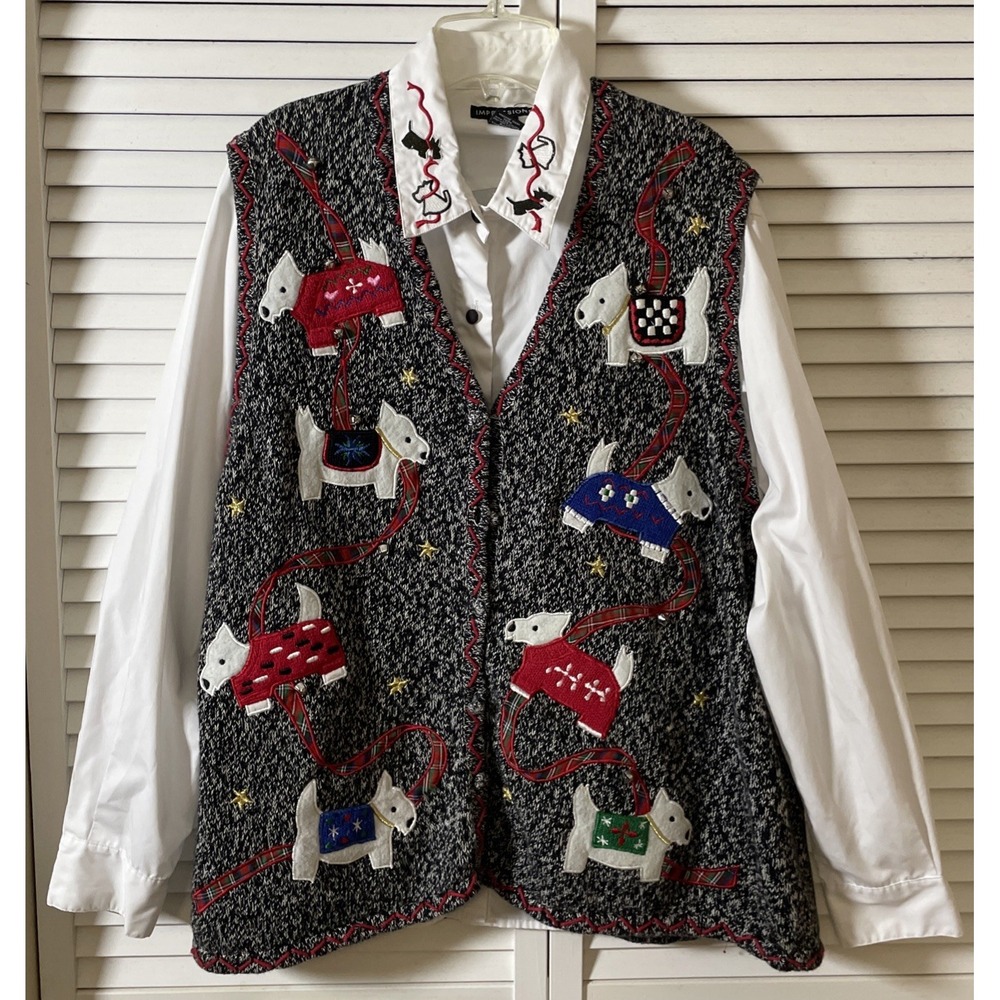 Designers Originals Christmas Scotty Dog Knit Sweater‎ Vest W/Shirt Size 18 VTG